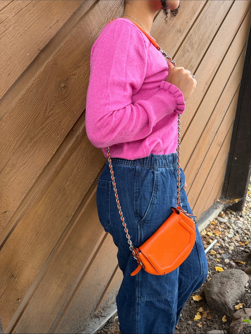 Orange Crossbody Shoulder Bag - Women's Leather Satchel